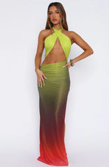 You Give Me Fever Halter Maxi Dress Horizon Ombre