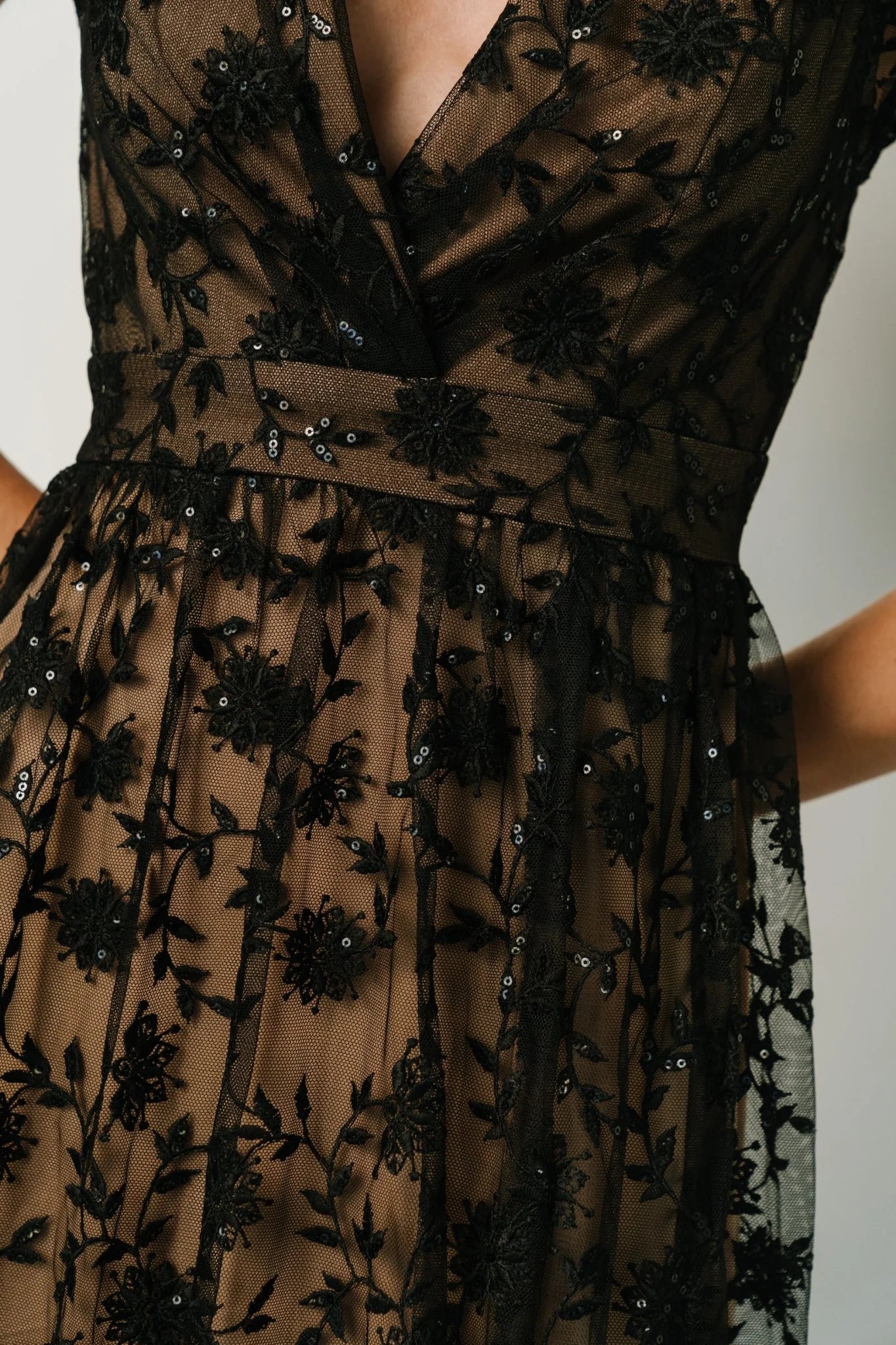 Alexa Embroidered Sequin Maxi Dress | Black + Nude